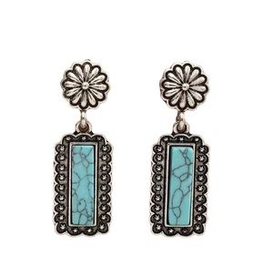 Vintage Boho Silver and Turquoise Bar Drop Earrings